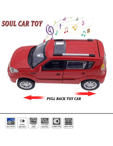 Coche de Juguete Diecast KIA Soul Rojo 1:32 con Sonido y Luz