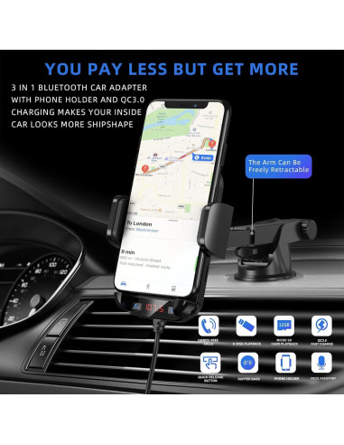 Adaptador de Coche Bluetooth 3 en 1 Magift A20 Pro - Carga Rápida QC3.0