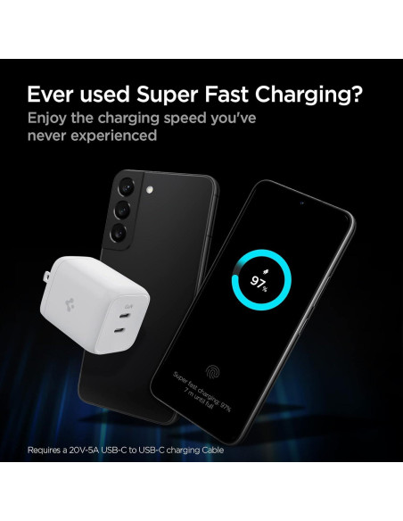 Cargador USB C Spigen 65W GaN Doble Puerto PD 3.0 Blanco Cargador USB C Spigen 65W GaN Doble Puerto PD 3.0 Blanco