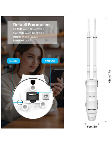Extensor de WiFi Exterior WAVLINK AC1200 Doble Banda IP67