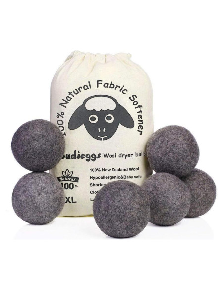 Bolas de Secado de Lana Orgánica Budieggs XL 6-Pack Gris Bolas de Secado de Lana Orgánica Budieggs XL 6-Pack Gris