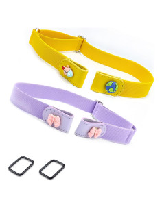 Cinturones Elásticos Sin Hebilla para Niñas - 2 Piezas Amarillo y Morado