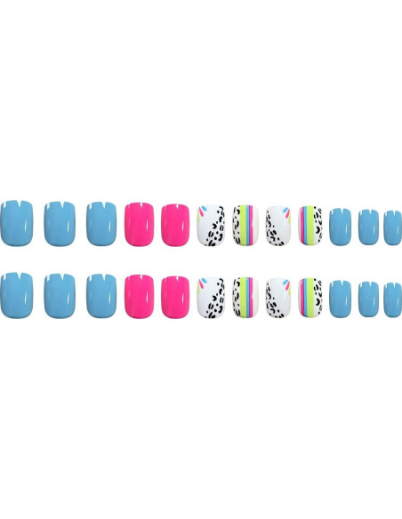 Uñas Postizas Cortas Cuadradas Geyakal 24 Pcs Brillantes Uñas Postizas Cortas Cuadradas Geyakal 24 Pcs Brillantes