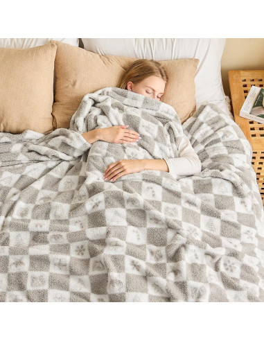 Manta A Cuadros EMME 127x152cm Microfibra Gris Suave