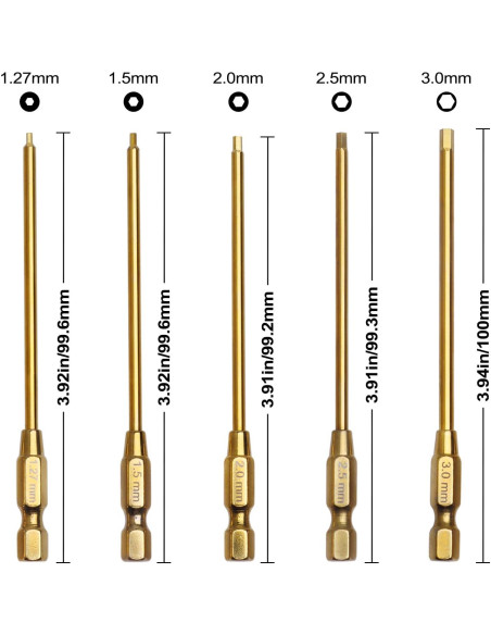 Juego de Puntas Hexagonales 1.27mm a 3mm AllinRC - 5 Piezas Juego de Puntas Hexagonales 1.27mm a 3mm AllinRC - 5 Piezas
