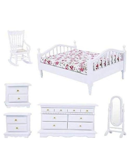 Conjunto de Muebles Miniatura 1:12 EatingBiting - Cama, Silla, Espejo Conjunto de Muebles Miniatura 1:12 EatingBiting - Cama, Silla, Espejo
