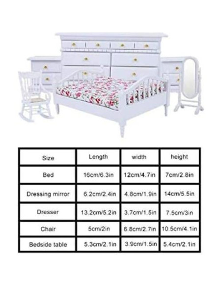 Conjunto de Muebles Miniatura 1:12 EatingBiting - Cama, Silla, Espejo Conjunto de Muebles Miniatura 1:12 EatingBiting - Cama, Silla, Espejo