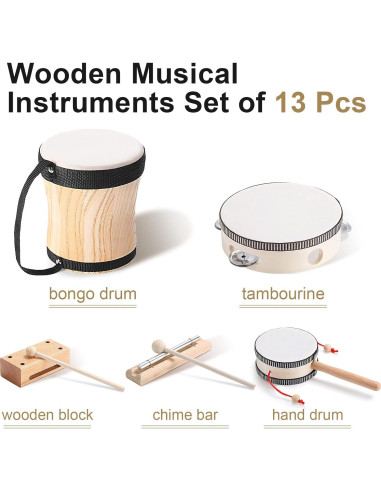 Conjunto de Instrumentos Musicales Chumia 13 Piezas Madera