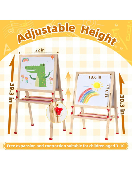 Caballete de Madera Plegable OMOTIYA Altura Ajustable 3-8 Años Caballete de Madera Plegable OMOTIYA Altura Ajustable 3-8 Años