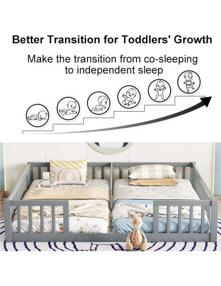 Cama de Piso Twin Luckiofvonne con Barandillas - Gris Cama de Piso Twin Luckiofvonne con Barandillas - Gris