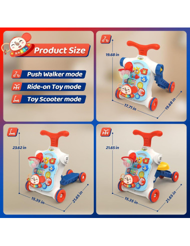 Andador 5 en 1 CUTE STONE para Niños - Juguete de Empuje Azul