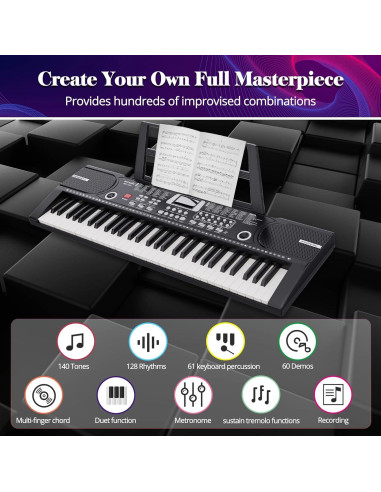 Piano Electrónico Digital 61 Teclas Wfhdtx con Micrófono y Altavoces