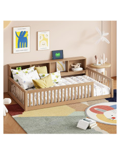 Cama Montessori Twin XL Bellemave con Estantería y Carga