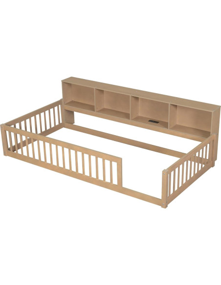 Cama Montessori Twin XL Bellemave con Estantería y Carga Cama Montessori Twin XL Bellemave con Estantería y Carga