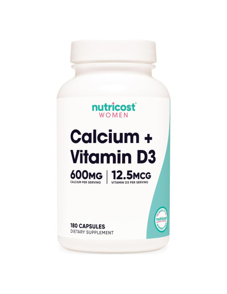 Nutricost Calcio 600mg + Vitamina D3 12.5mcg Vegano 180 Cápsulas Nutricost Calcio 600mg + Vitamina D3 12.5mcg Vegano 180 Cápsulas