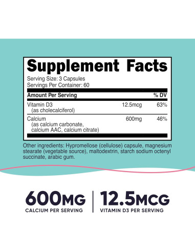 Nutricost Calcio 600mg + Vitamina D3 12.5mcg Vegano 180 Cápsulas