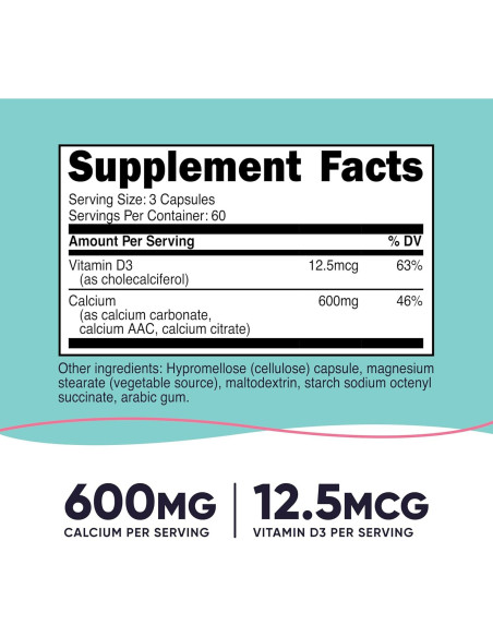 Nutricost Calcio 600mg + Vitamina D3 12.5mcg Vegano 180 Cápsulas Nutricost Calcio 600mg + Vitamina D3 12.5mcg Vegano 180 Cápsulas