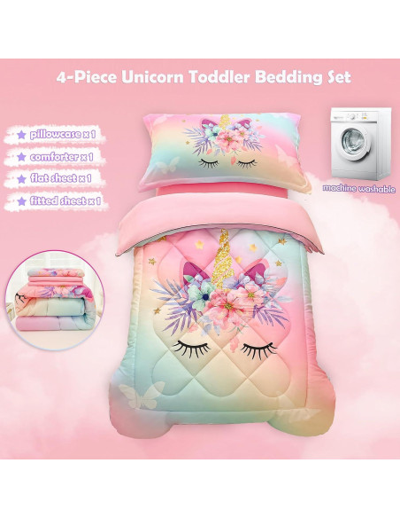 Juego de Ropa de Cama KINBEDY 4 Piezas Unicornio Arcoíris Juego de Ropa de Cama KINBEDY 4 Piezas Unicornio Arcoíris