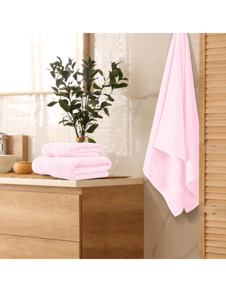Conjunto de Toallas de Algodón Belizzi Home 3 Piezas Rosa Conjunto de Toallas de Algodón Belizzi Home 3 Piezas Rosa