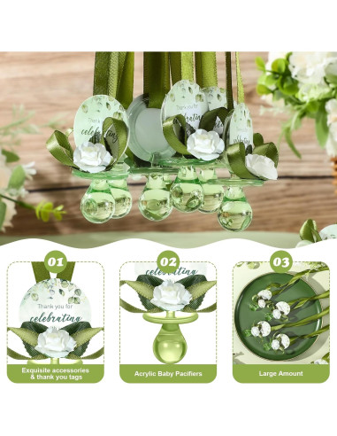 Collares de Chupete Acrílico Coume 48 Pcs Baby Shower Verde Salvia