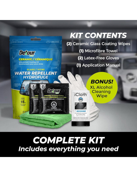 Kit de recubrimiento cerámico Detour para parabrisas - Hidrofóbico Kit de recubrimiento cerámico Detour para parabrisas - Hidrofóbico