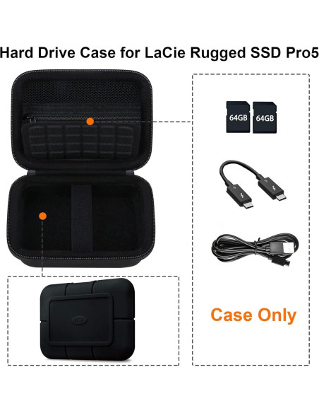 Funda Dura RAIALL para LaCie Rugged SSD Pro5 4TB/2TB Negro Funda Dura RAIALL para LaCie Rugged SSD Pro5 4TB/2TB Negro