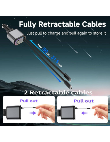 Cargador Rápido de Coche USB-C 69W con Luz de Estrellas