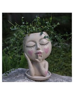 Maceta de Flores con Cara Dolkgy 17.8 cm Resina Blanca