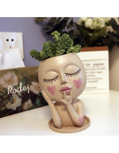 Maceta de Flores con Cara Dolkgy 17.8 cm Resina Blanca