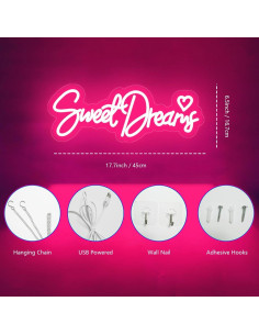 Luz de Neón LED Dulces Sueños Rosa 44.9x16.8 cm USB 2