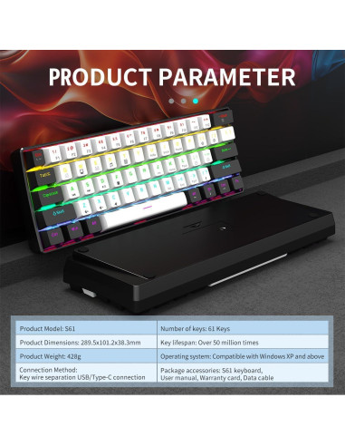 Teclado Gaming Kchibo 60% Retroiluminado RGB Compacto