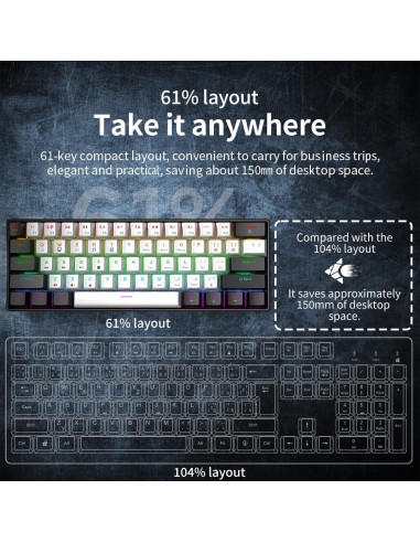 Teclado Gaming Kchibo 60% Retroiluminado RGB Compacto