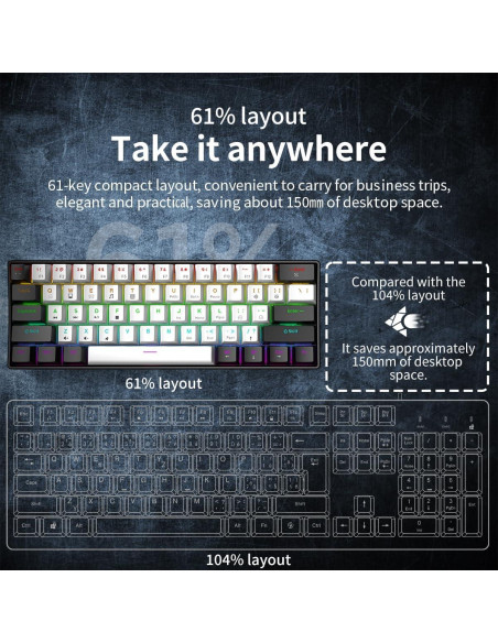 Teclado Gaming Kchibo 60% Retroiluminado RGB Compacto Teclado Gaming Kchibo 60% Retroiluminado RGB Compacto