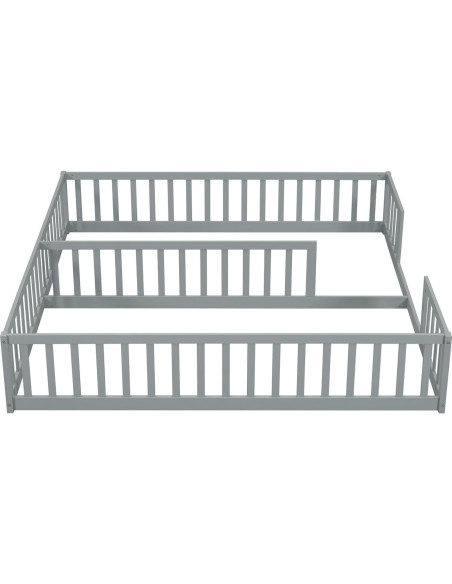 Cama de Piso Doble Twin KPIONT con Barandillas de Seguridad Gris Cama de Piso Doble Twin KPIONT con Barandillas de Seguridad Gris