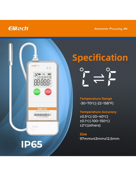 Registrador de Datos de Temperatura Elitech LogEt5TE USB con Sonda Externa Registrador de Datos de Temperatura Elitech LogEt5TE USB con Sonda Externa