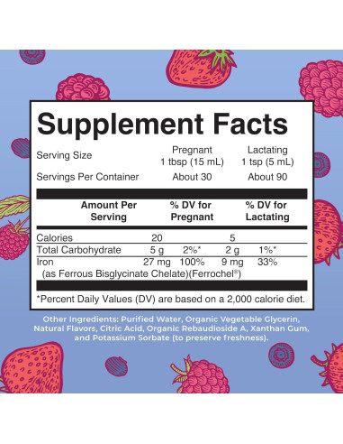 Suplemento de Hierro Líquido Prenatal MaryRuth 448 ml Vegano