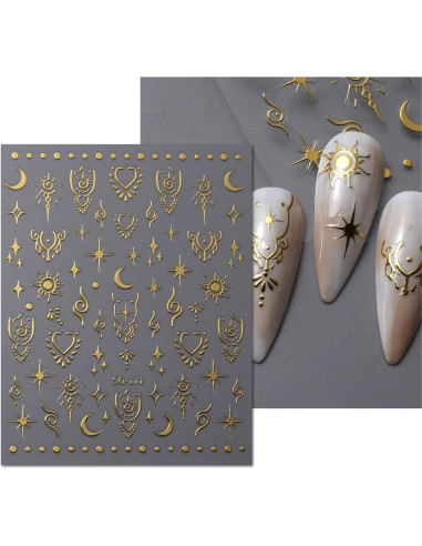 Pegatinas de Uñas Autoadhesivas JMEOWIO - Luna y Estrella