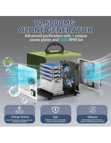 Generador de ozono 125000 mg/h CQ-60g para hogar y coche