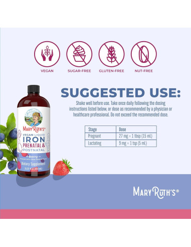 Suplemento de Hierro Líquido Prenatal MaryRuth 448 ml Vegano
