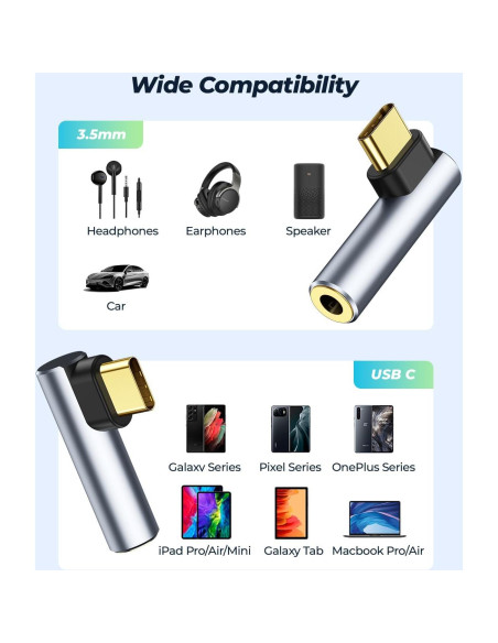 Adaptador de Audio USB C a 3.5mm HiFi ANDTOBO 90 Grados Adaptador de Audio USB C a 3.5mm HiFi ANDTOBO 90 Grados