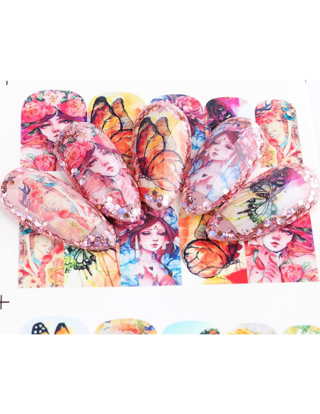 Calcomanías de Uñas TBRZTR 12 Hojas Mariposas y Dibujos Animados Calcomanías de Uñas TBRZTR 12 Hojas Mariposas y Dibujos Animados