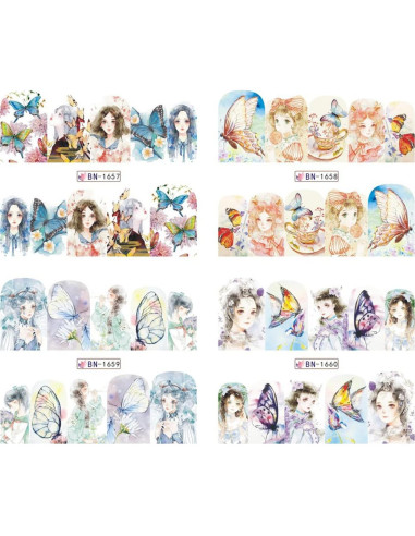 Calcomanías de Uñas TBRZTR 12 Hojas Mariposas y Dibujos Animados
