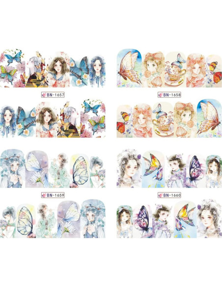 Calcomanías de Uñas TBRZTR 12 Hojas Mariposas y Dibujos Animados Calcomanías de Uñas TBRZTR 12 Hojas Mariposas y Dibujos Animados