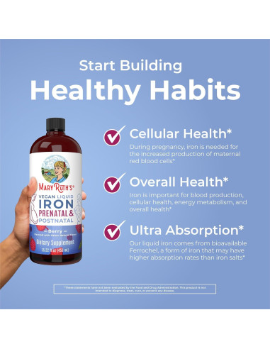 Suplemento de Hierro Líquido Prenatal MaryRuth 448 ml Vegano