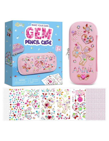 Estuche de Lápices DIY Rosa con Gemas Adhesivas Qyeahkj