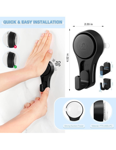 Ganchos de Ventosa para Ducha VIS'V, 2 Pcs, Alta Resistencia, Negros