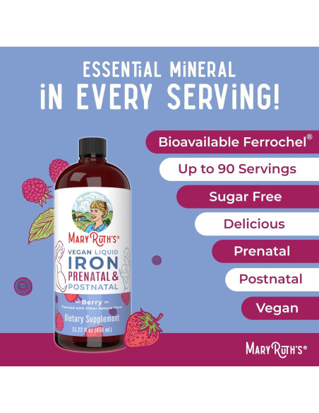 Suplemento de Hierro Líquido Prenatal MaryRuth 448 ml Vegano Suplemento de Hierro Líquido Prenatal MaryRuth 448 ml Vegano