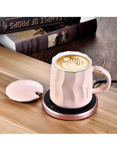 Calentador de Tazas KRGMNHR con Taza Cerámica Rosa 400ml