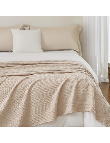 Manta Waffle Ligera PHF King 264x229 cm Beige Claro