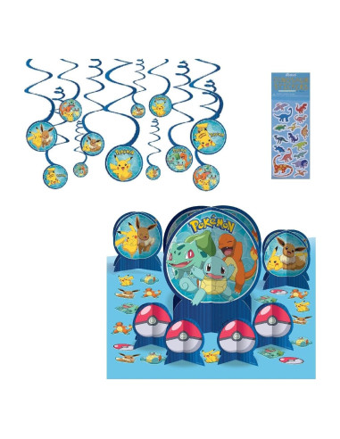 Suministros Fiesta Cumpleaños Pokemon - 12 Decoraciones y Stickers